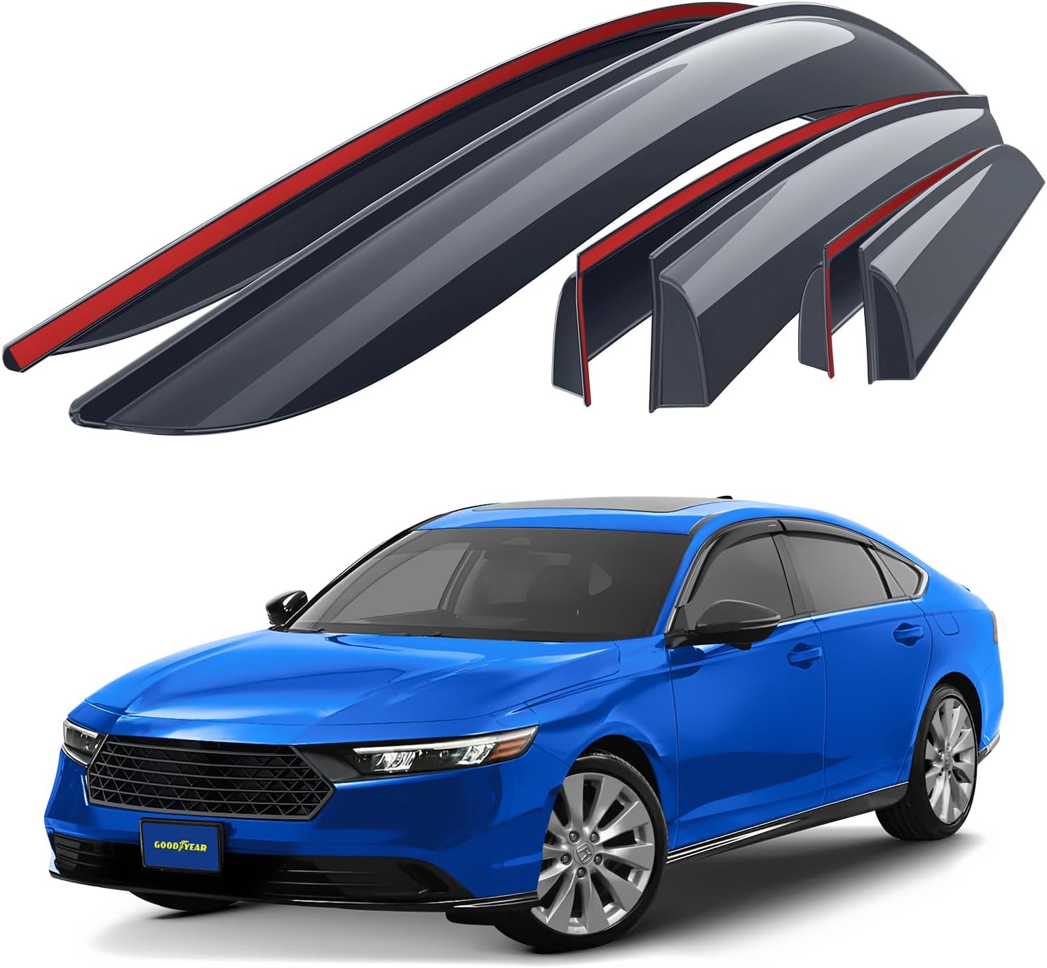 Goodyear Shatterproof Window Deflectors for Honda Accord 2023-2026, Tape-on Rain Guards, Window Visors, Vent Deflector Visor, Car Accessories, 6 pcs. - GY008831