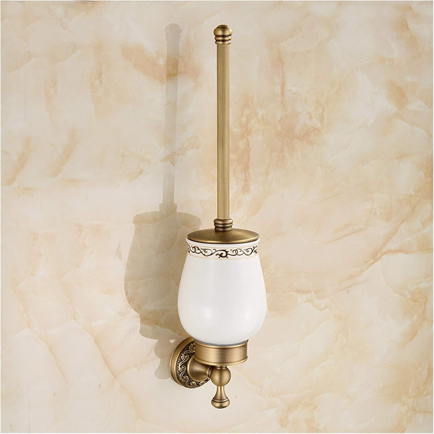 jinyi2016SHOP Toilet Brush Retro Toilet Brush Holder Ceramic Brush Cup Brass Brush Holder Round Brush Head All-Round Cleaning Toilet Bowl Brush Set Toilet Accessories