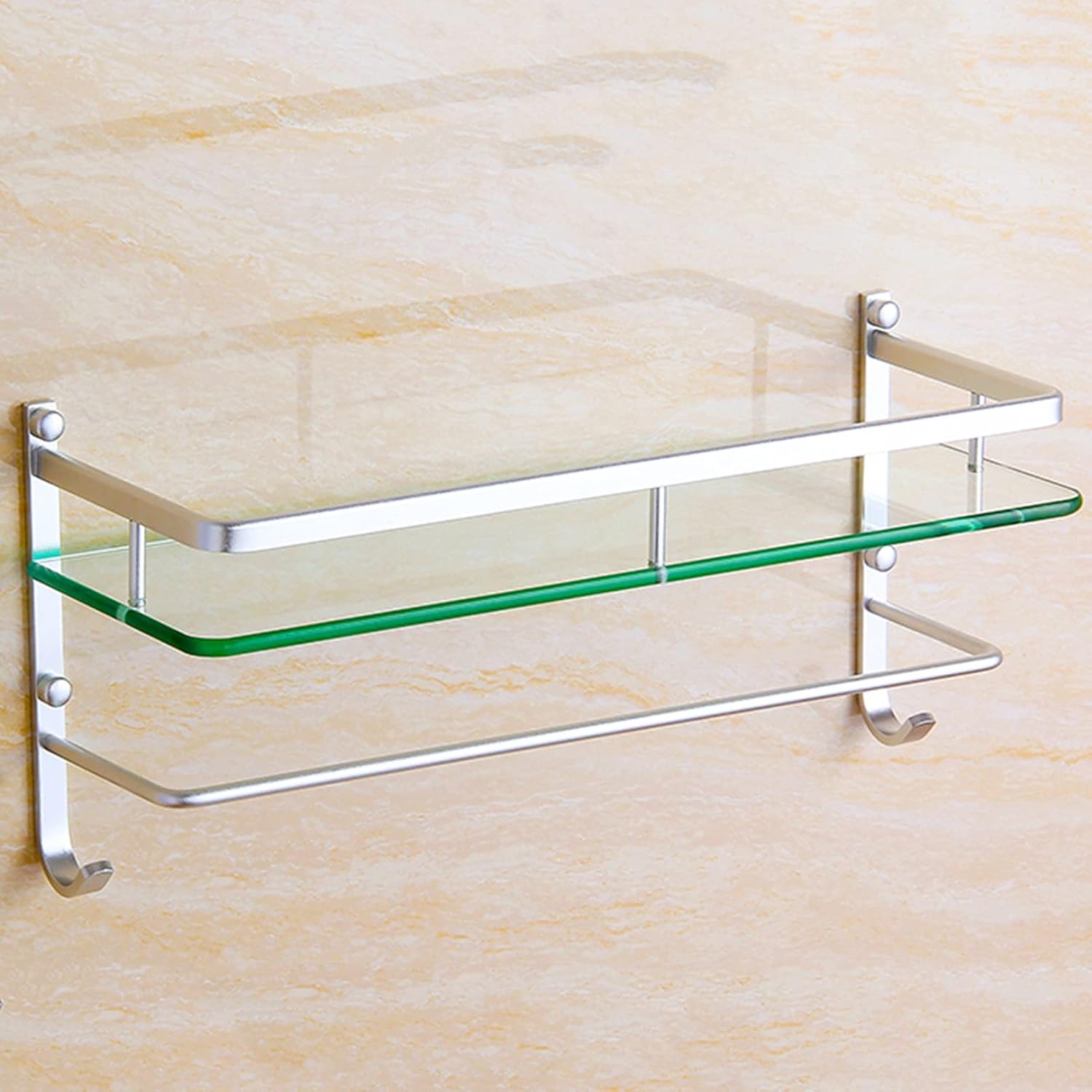 Shower Shelves,Corner Shower Caddy, Wall Mount Space Aluminum Tempered Glass Rack, Shower Caddy Shelf with Hooks and Towel Rack, Silver (Size : 60cm/23.6in) ( Size : 40cm/15.7 ( Size : 40cm/15.7in )