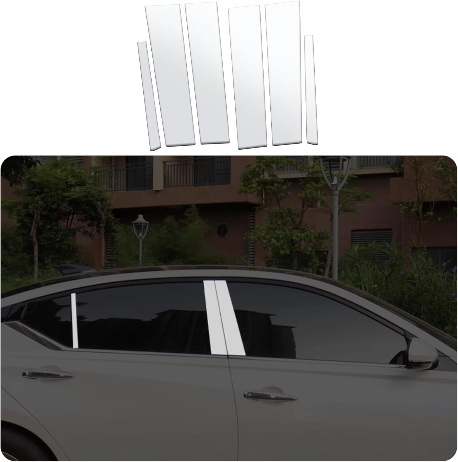 Car Accessories Fit for Nissan Altima 2019 2020 2021 2022 2023 2024 2025 Exterior Window Middle Pillar Post Molding Trim (Mirror Silver) 6PCS Stainless Steel