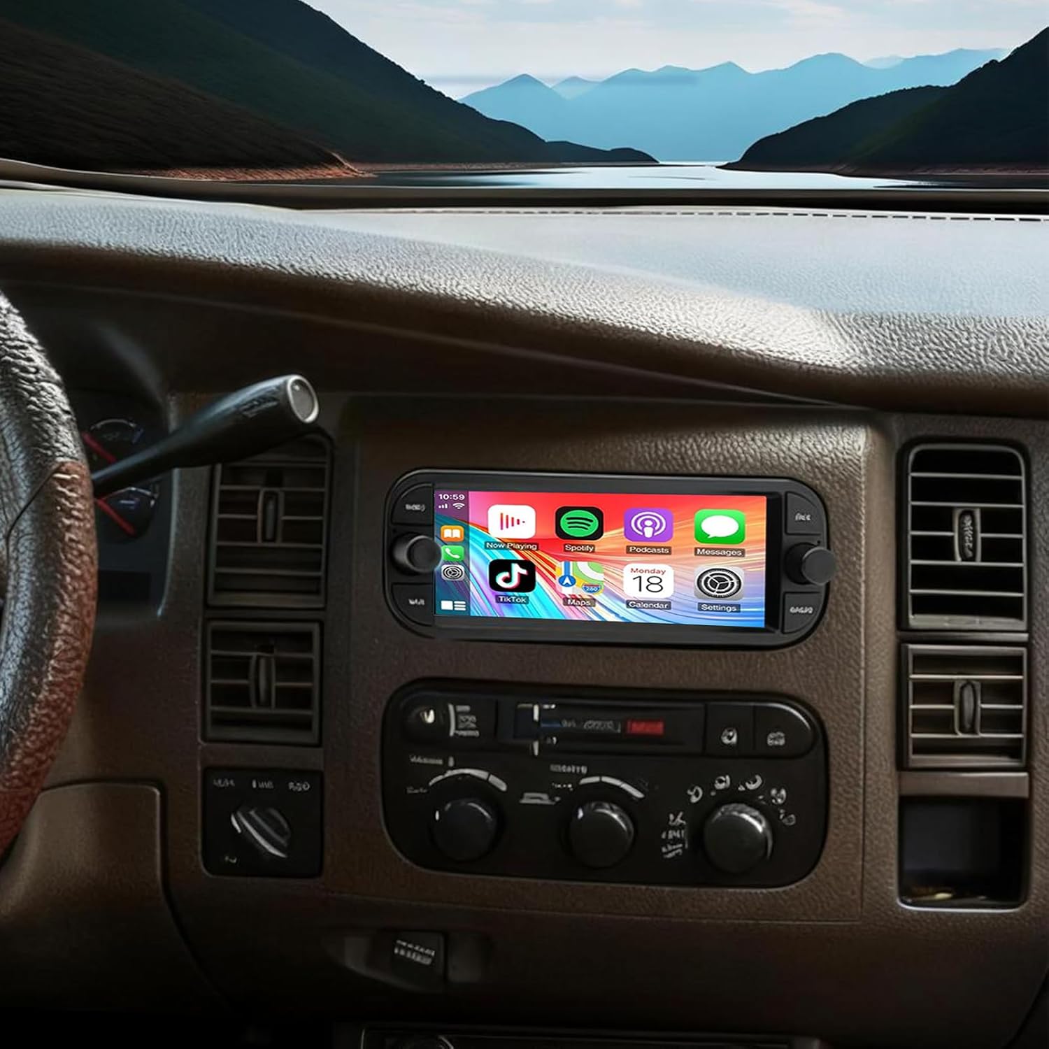 Android 14 Double Din Car Stereo Upgrade Radio for Dodge Durango 2002 2003 Radio Upgrade 7 Inch Touch Screen Head Unit with Wireless Carplay Android Auto GPS WiFi DSP BT FM RDS Backup Camera