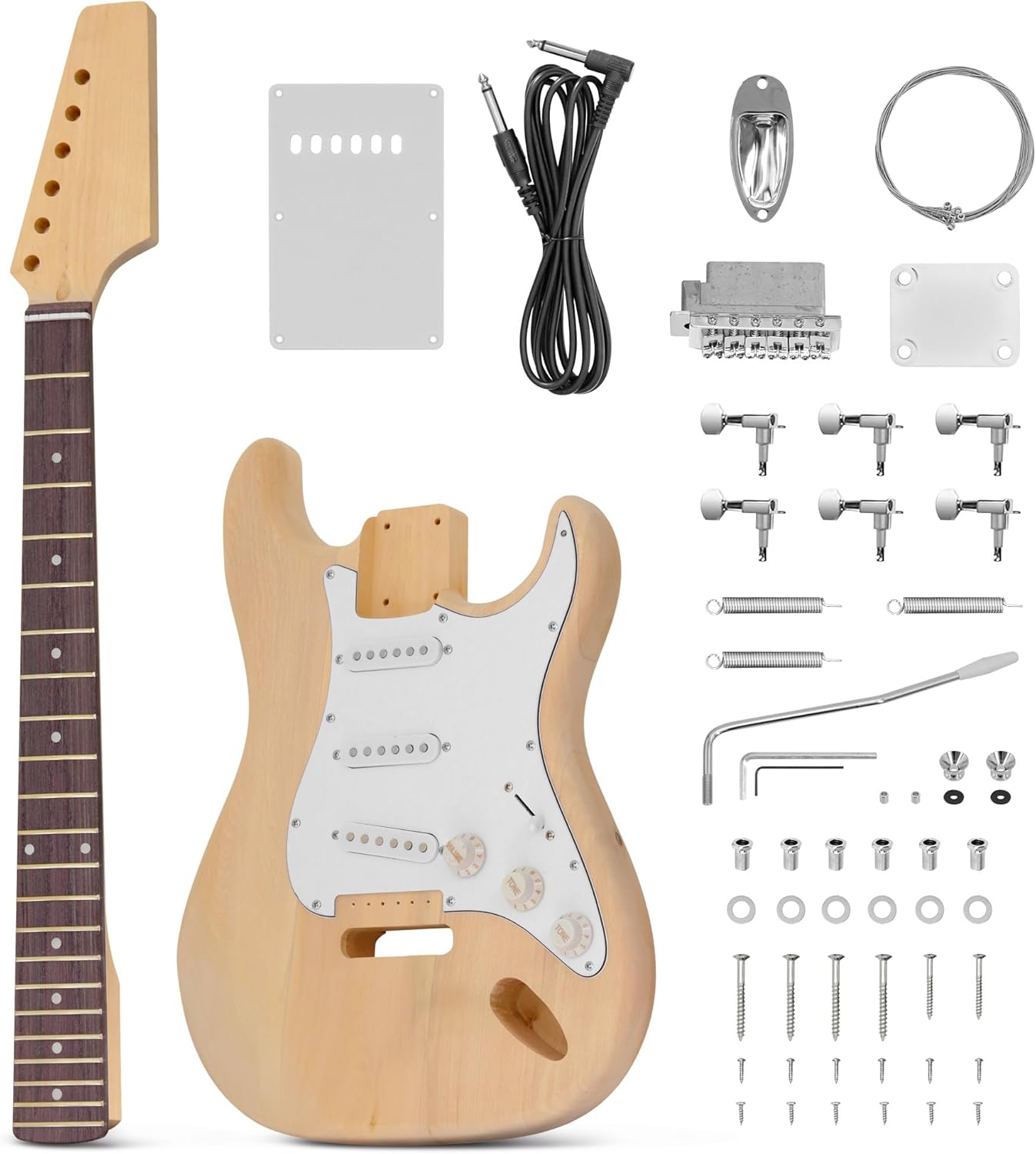 Pyle Unfinished Electric Guitar Kit - You Build The Instrument, Maple Neck With A Fretted Technical Wood Fingerboard, Basswood Body w/Sanding Sealer, Includes All Parts And Instructions - Pyle