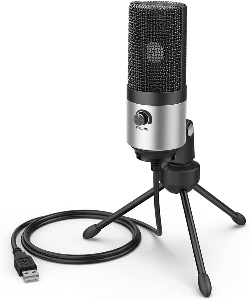 Metal Computer Microphone USB Kit with Volume Knob, Suitable for Video Recording and Dubbing Microphone