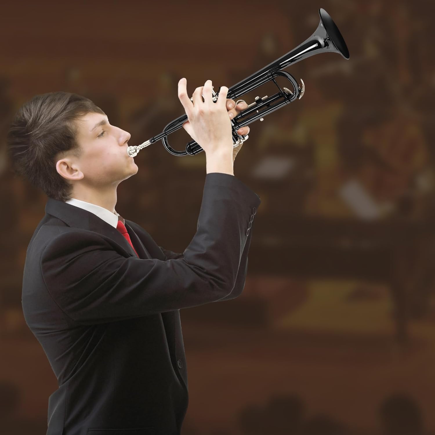 Soulmate Trumpet Brass Standard Bb Trumpet Instrument for Student School Band Orchestra Adult Beginner with Hard Case, Cleaning Kit, 7C Mouthpiece and Gloves, Black