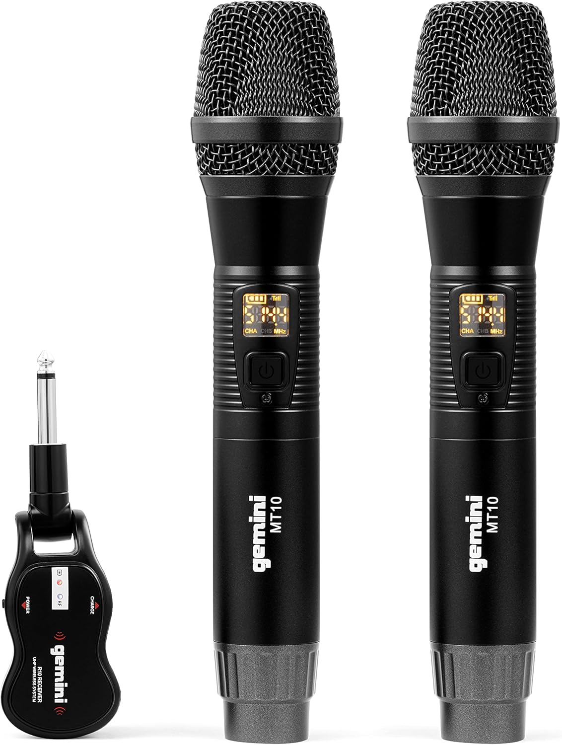 Gemini Dual Wireless Microphone UHF Handheld Rechargeable Cordless Mic System 2 Pack with Receiver for Karaoke Singing DJ Performance PA Speaker Mixer 50M Range (GMU-M200)