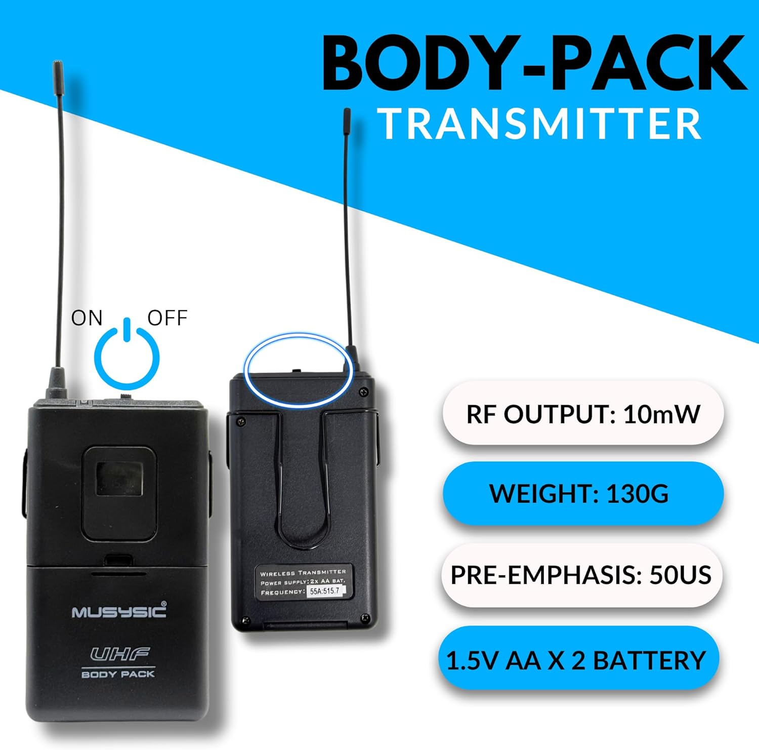 MUSYSIC 8-Channel Professional Wireless UHF Microphone System, 300ft Range Fixed Frequency Bodypack Headset/Lapel Microphones for Singing, Karaoke, Church, DJ (Frequency Set 2)