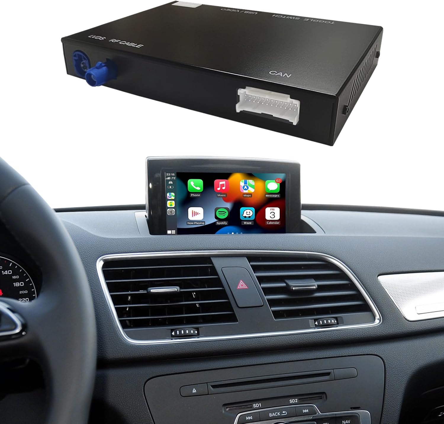 Road Top Wireless Carplay Android Auto Module for Audi Q3 2014-2018 Year with RMC Software Version (Not Fit for MMI 3G+), Carplay Retrofit Kit Decoder, Support Mirrorlink, Camera