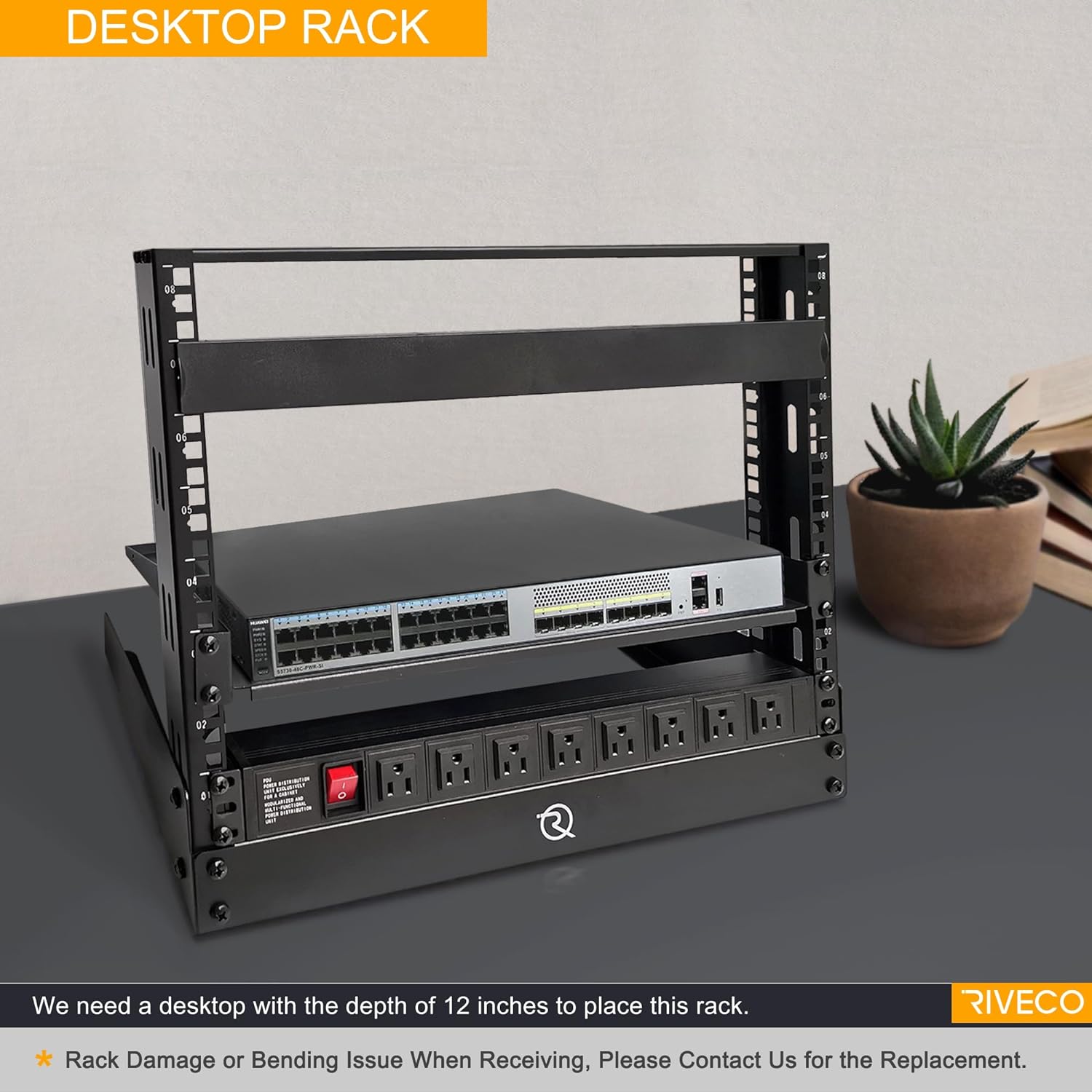 RIVECO 15U Desktop Rack for Audio & Network Devices 19 Inch 2 Post Open Frame Shelf with Reinforced Beam, Tabletop Racks for IT Server Sound AV Music Recording Equipment & 1U Vented Panels 2PCS