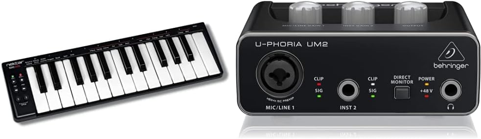 Nektar SE25 | USB MIDI Controller Keyboard with Nektar DAW Integration Black and Behringer U-Phoria UM2 USB Audio Interface Bundle