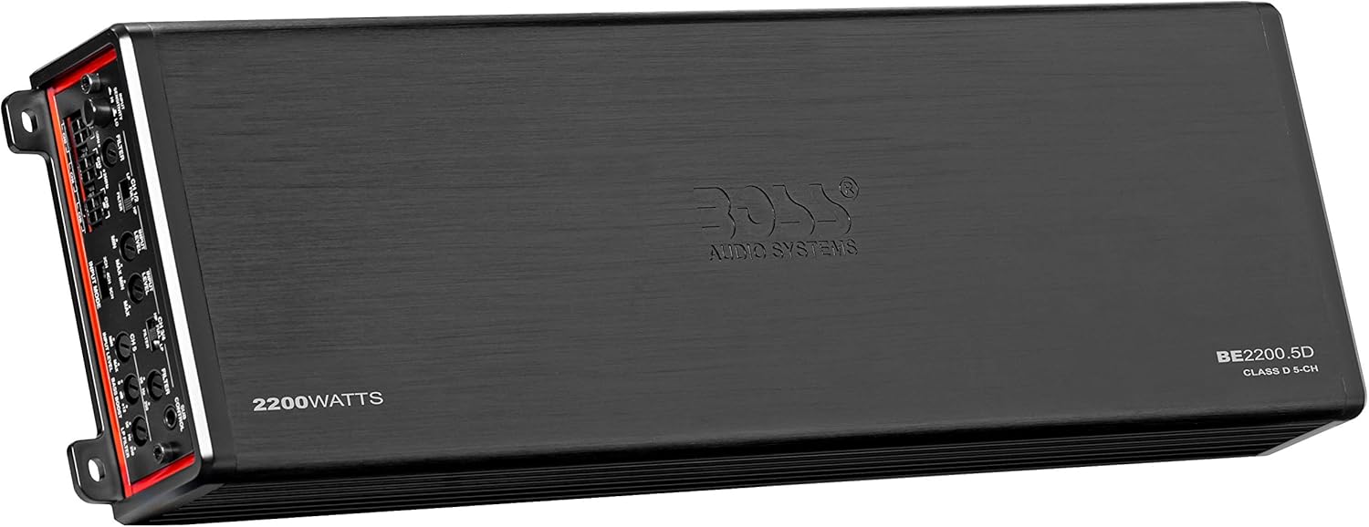 BOSS Audio Systems Elite BE2200.5D 5 Channel Class D Car Amplifier - 2200 Watts, 2 Ohm Stable, Digital, Full Range, Mosfet Power Supply, Great for Speakers and Subwoofers