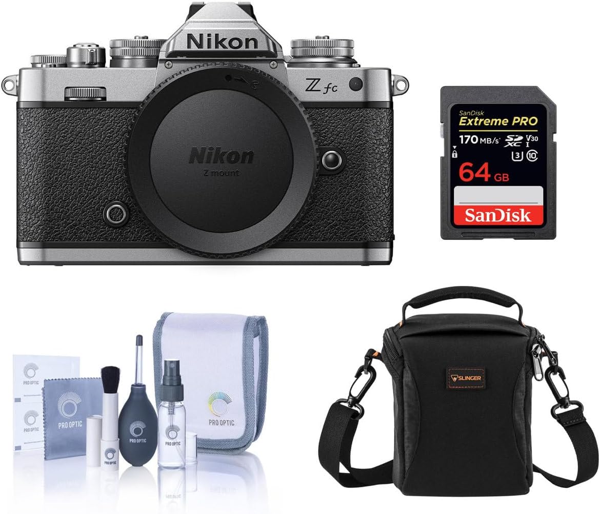 Nikon Z fc DX-Format Mirrorless Camera Bundle with 64GB SD Card, Shoulder Bag, Cleaning Kit