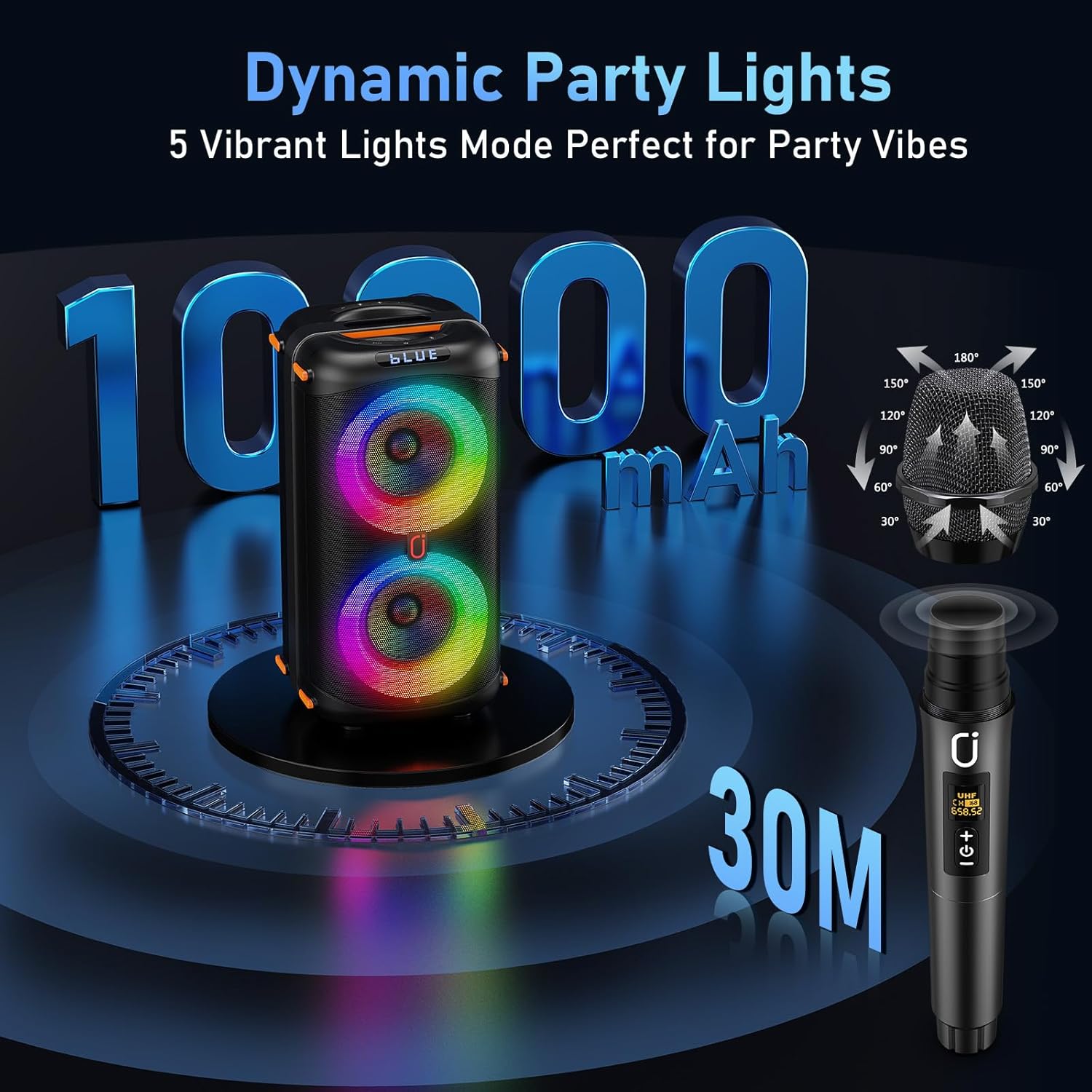 Karaoke Machine with 2 Wireless Microphones, Portable Bluetooth Karaoke Speaker for Adults, Big Party PA System with Dicso Lights & Dual 6.5