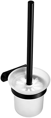 Black Toilet Toilet Brush Cover Device Rack Space Aluminum Toilet Brush Glass Frosted Shelf