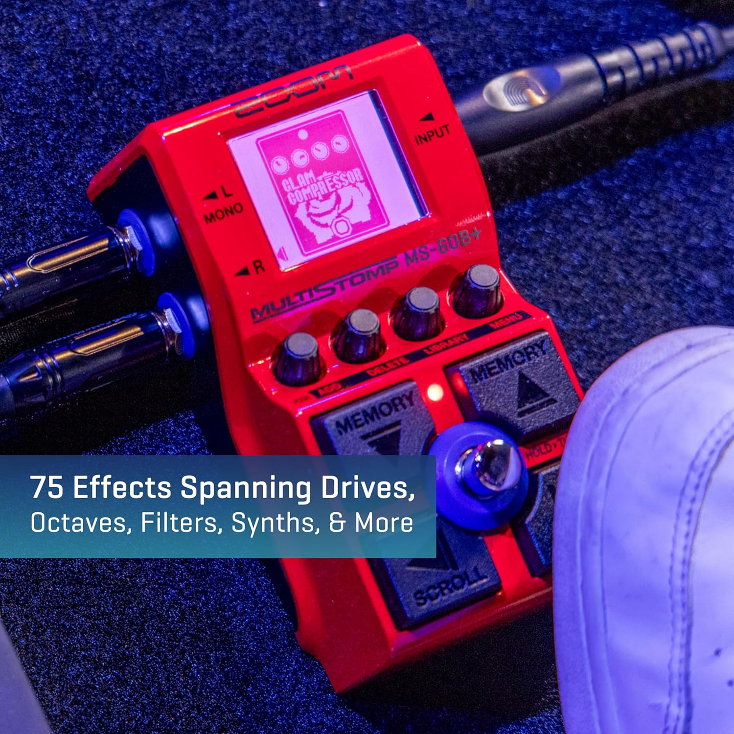 Zoom MS-60B+ MultiStomp Bass Effects Pedal with 95+ Effects Featuring Amp Models, Preamps, Chorus, Delays, Reverbs, Filters, Stereo Effects, Effect Chaining, Single Stompbox, Tuner, & Battery Powered