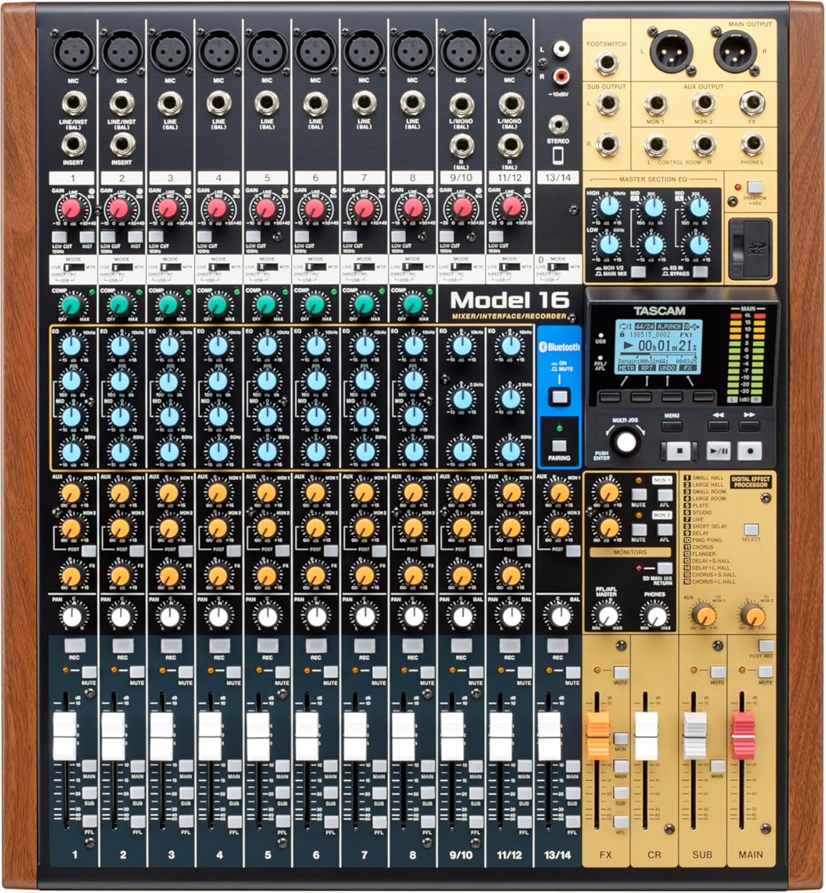 Tascam Model 16 All-In-One 16-track Mixing and Recording Studio, Analog Mixer, Digital Recorder, USB Audio Interface