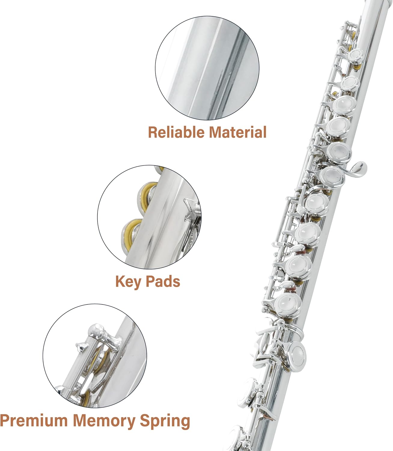 Cecilio Closed Hole C Flute - Musical Instrument, Beginner/Intermediate Flute in Band & Orchestra, Nickel