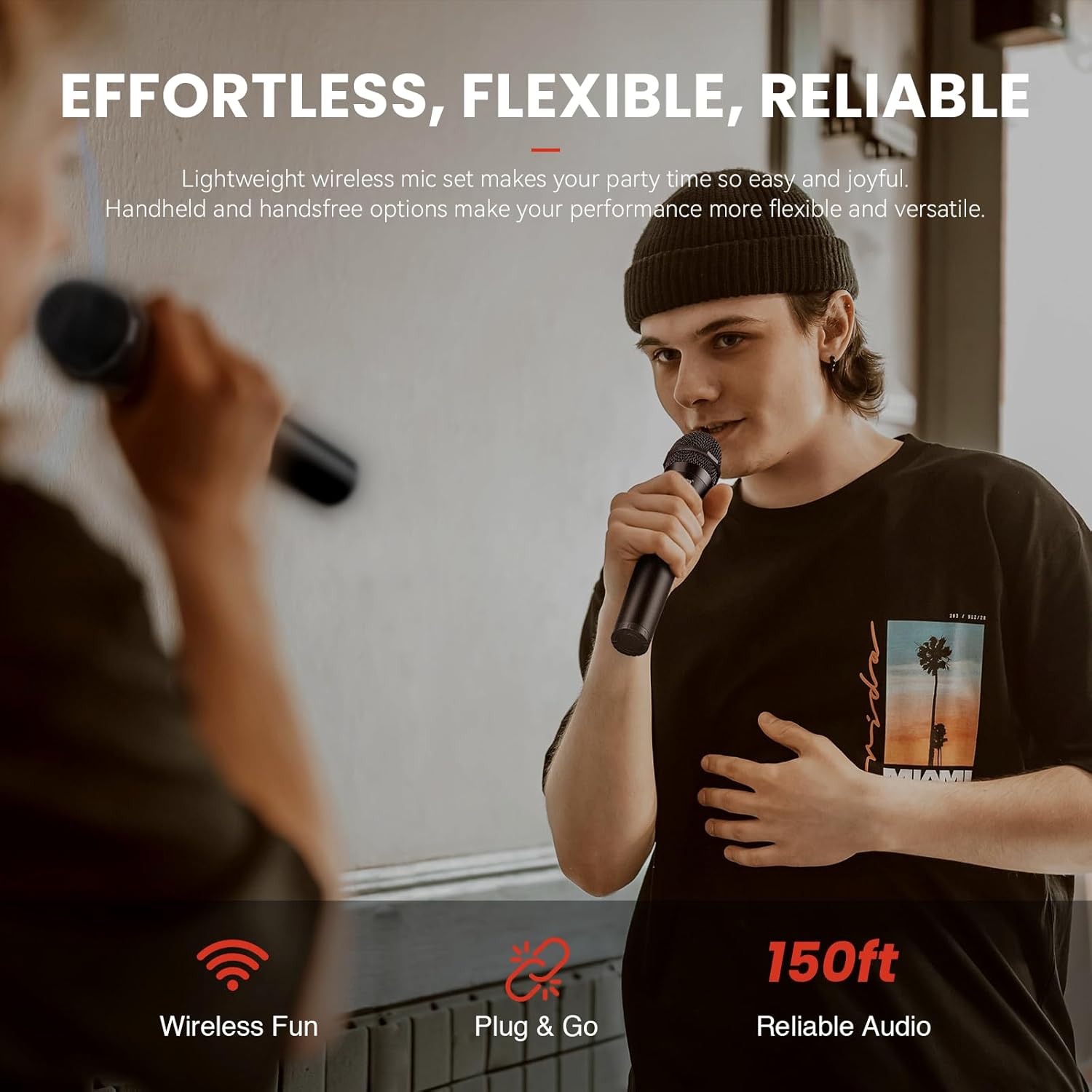 Phenyx Pro Wireless Microphone System, 4-Channel VHF Wireless Microphone Set with 2 Handhelds/2 Bodypacks/2 Lapels/ 2 Headset, Metal Receiver, Suitable for Church, Meeting, Conference(PTV-2000-2H2B)