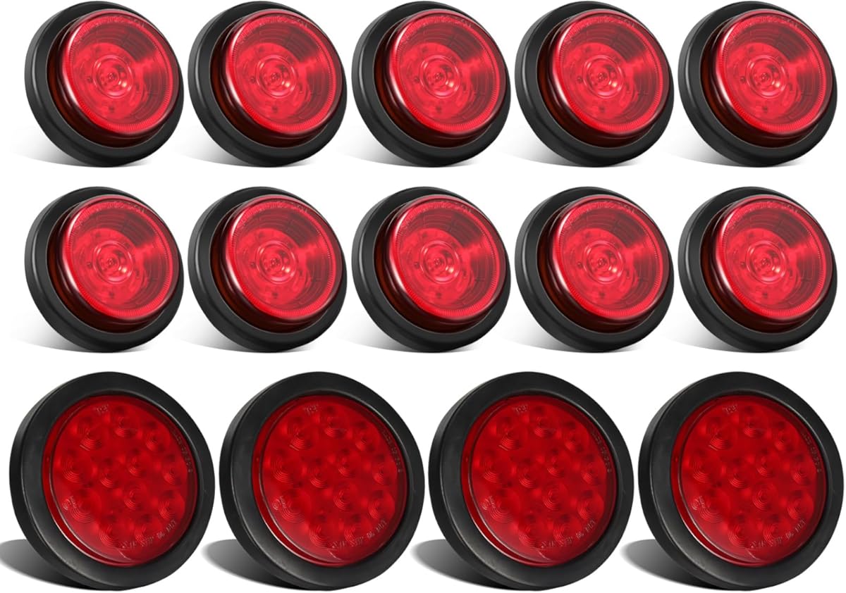 Partsam 4x 4 Round Led Trailer Tail Lights + 10x 2.5 Strobe Marke Lights