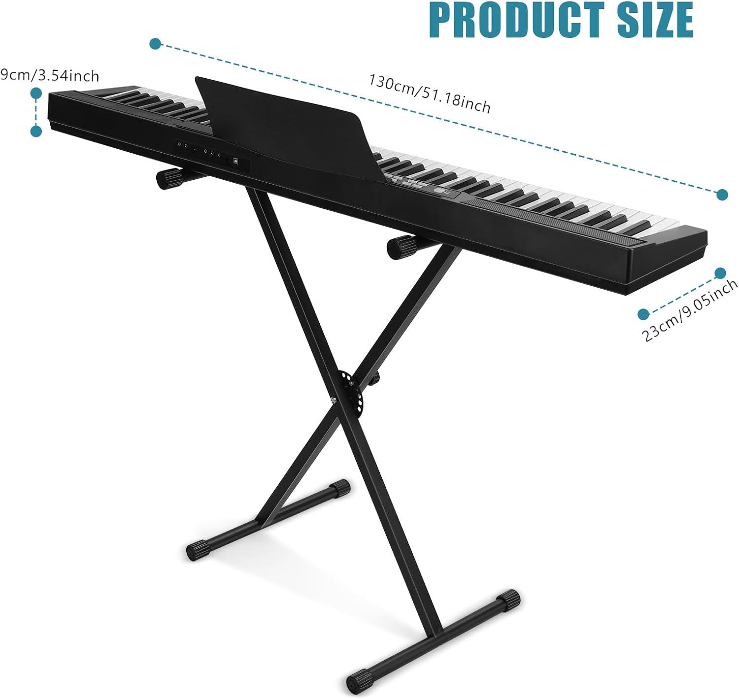 88 Key Piano Keyboard Full Size Semi-Weighted Electric Piano, Portable Keyboard Piano with Sustain Pedal, Power Supply, Stand, Carrying Case, Headphone,Dual Power Supply Mode (Black) Black L