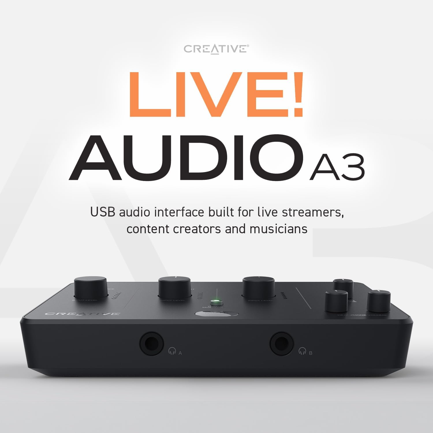 Creative Live! Audio A3 USB Audio Interface with High-Resolution Recording and Playback up to 24-bit 96kHz, with Zero-Latency Direct Monitoring