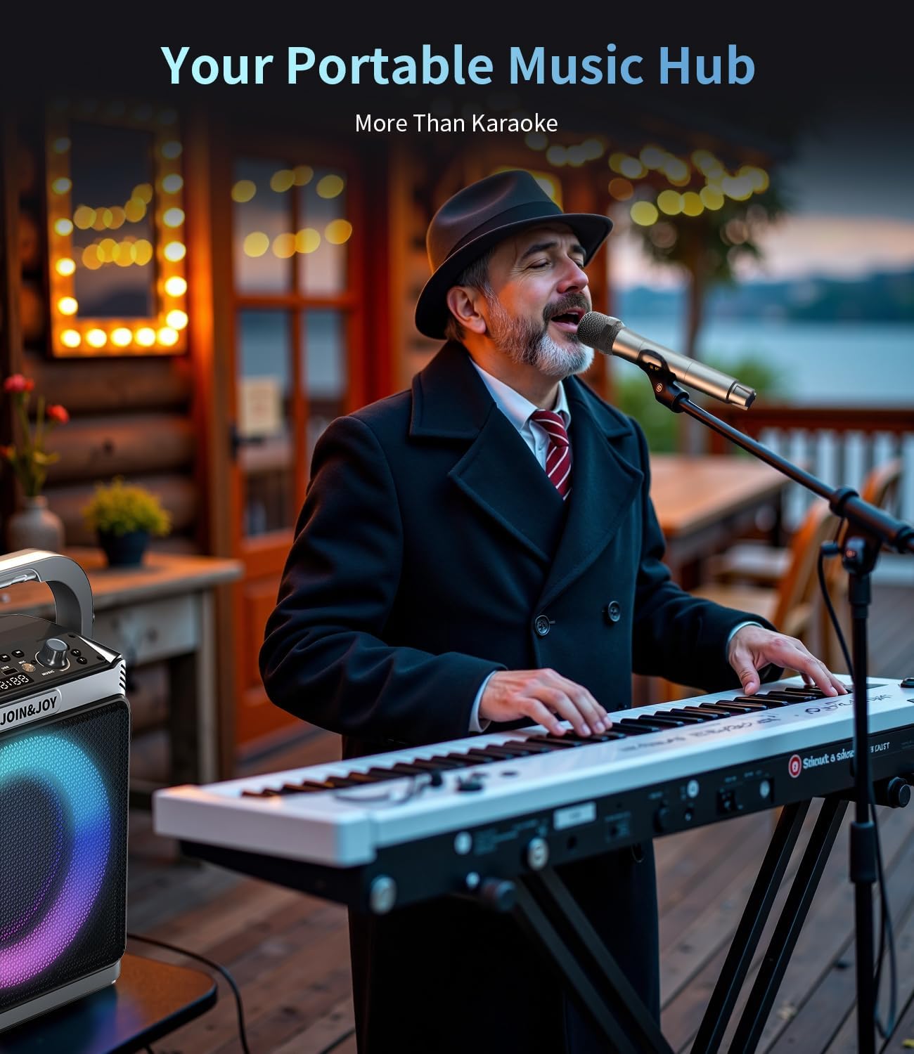 Portable Karaoke Machine, with Wireless Microphones, Bluetooth Party Speaker with LED Lights, Loud Subwoofer, USB/AUX, Outdoor Karaoke Speaker for Adults & Kids, Home & Party