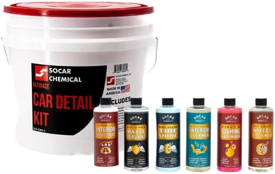 SOCAR - ULTIMATE Auto Care Bundle - All-in-One Auto Detail Kit, Car Care with Bucket & Accessories. Wash Soap, Wheel Cleaner, Hyrid Spray Wax, Tire Shine, Interior Cleaner & Dressing