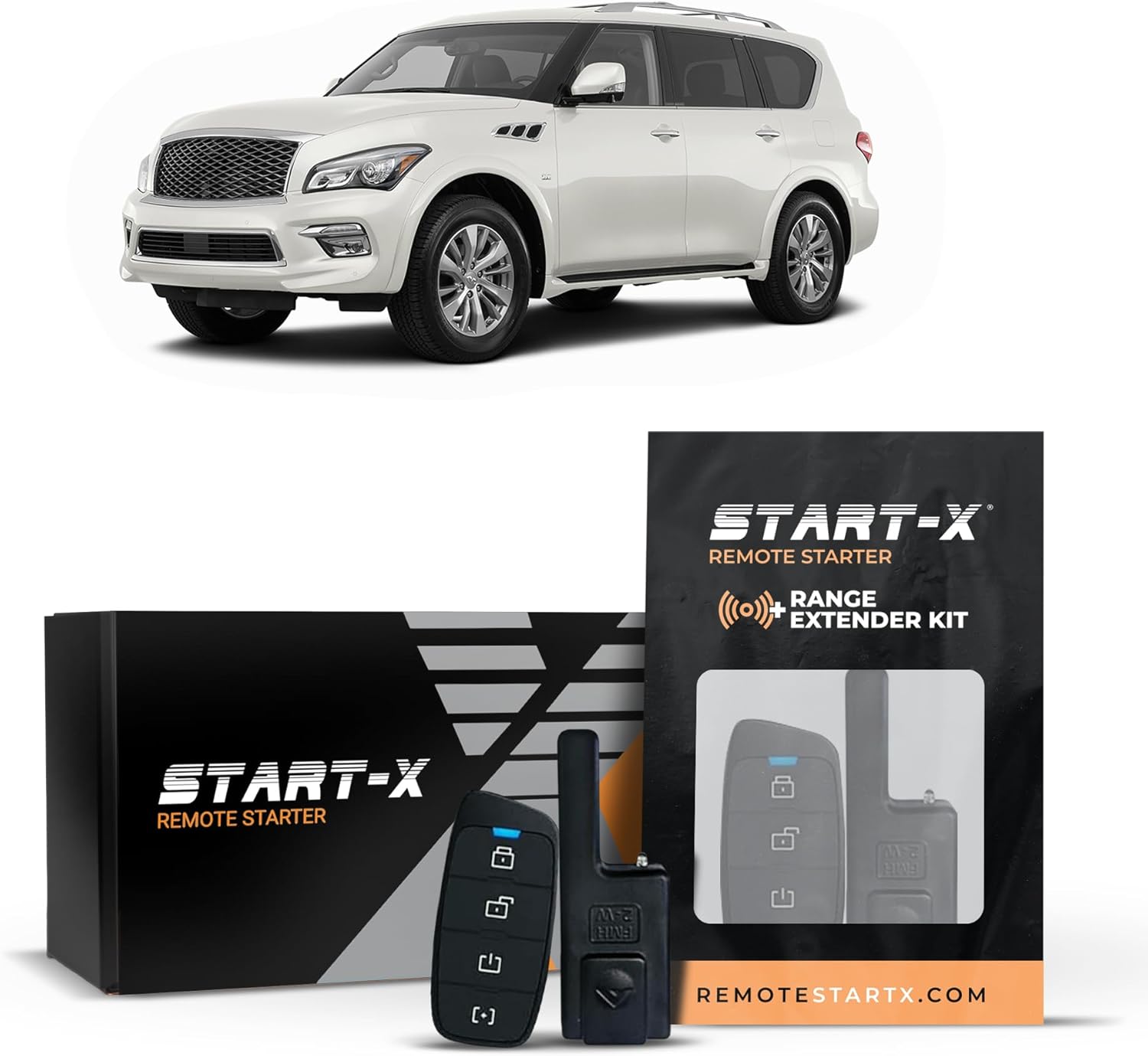 Start-X Remote Starter Kit + 3000ft 2 Way Range Extender for QX80 (2014, 2015, 2016, 2017, 2018, 2019, 2020, 2021, 2022) Vehicles with Push-to-Start Ignition