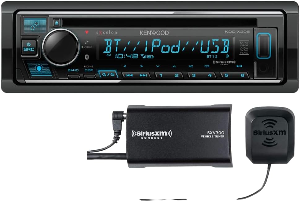 KENWOOD KDC-X305 CD Receiver, Bluetooth, Alexa Built-in, Front USB and AUX, Variable Illumination, SiriusXM Ready, Spotify, Pandora Link for iPhone or Android Phone | Plus SXV300V1 SiriusXM Tuner
