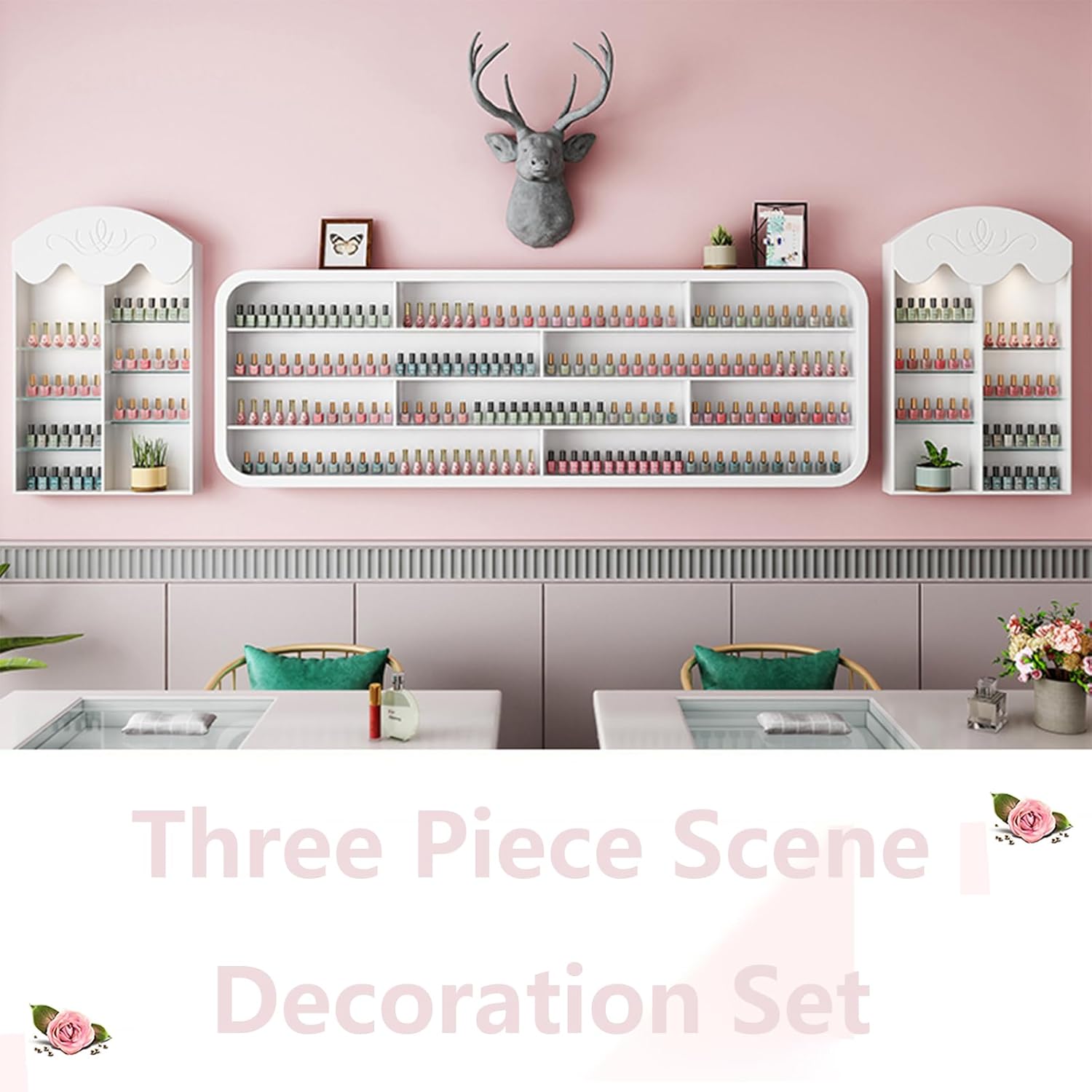 Hanging Wall Shelf, White Wooden Nail Polish Rack, Essential Oil Display Cabinet in Nail Salon, Rectangular Wall Mount Organizer,0.5m