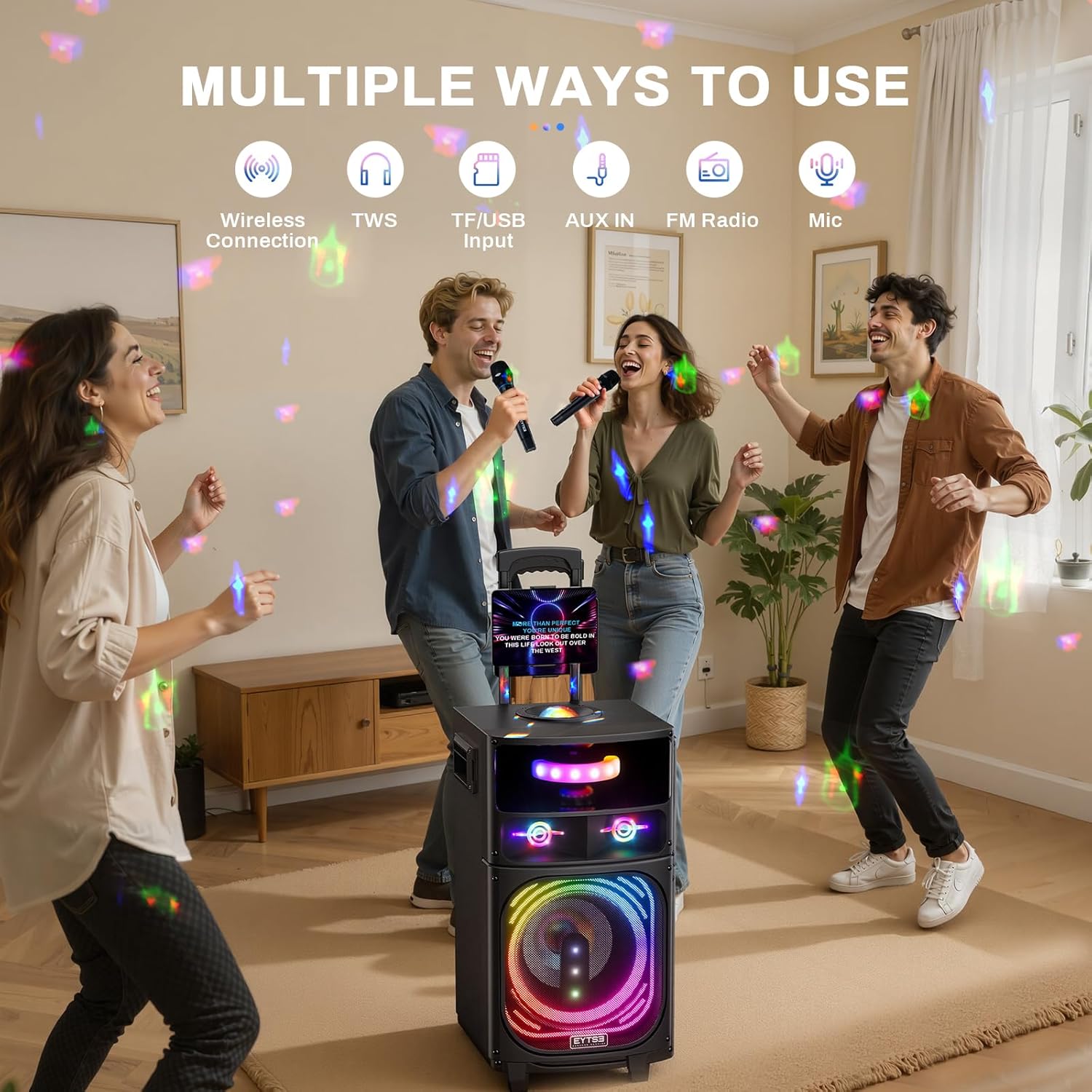 Karaoke Machine for Adults with 2 Wireless Microphones, Professional Portable Party Speaker with Disco Ball Lights, 480W Peak Power, 8