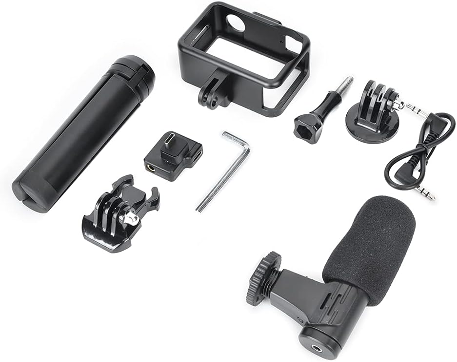 Sport Camera Accessory Kit, Microphone Audio Adapter, Aluminum Alloy Protection Frame, Tripod for - High Sensitivity Mic, Durable Frame, Versatile Use for Outdoor Recording