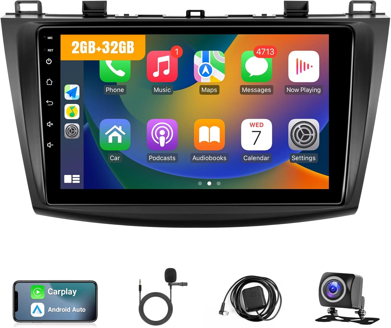 Leadfan Car Stereo for Mazda 3 2009 2010 2011 2012 2013 Radio with Wireless Carplay Android Auto,9 Inch Touch Screen, Bluetooth,GPS,WiFi,SWC,Backup Camera