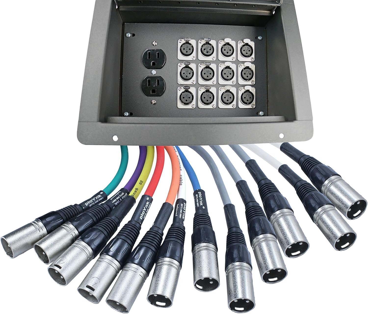 Pro Audio Stage Recessed Floor Box with 110v Electric and XLR Connections (12 XLR, Pre Wired)