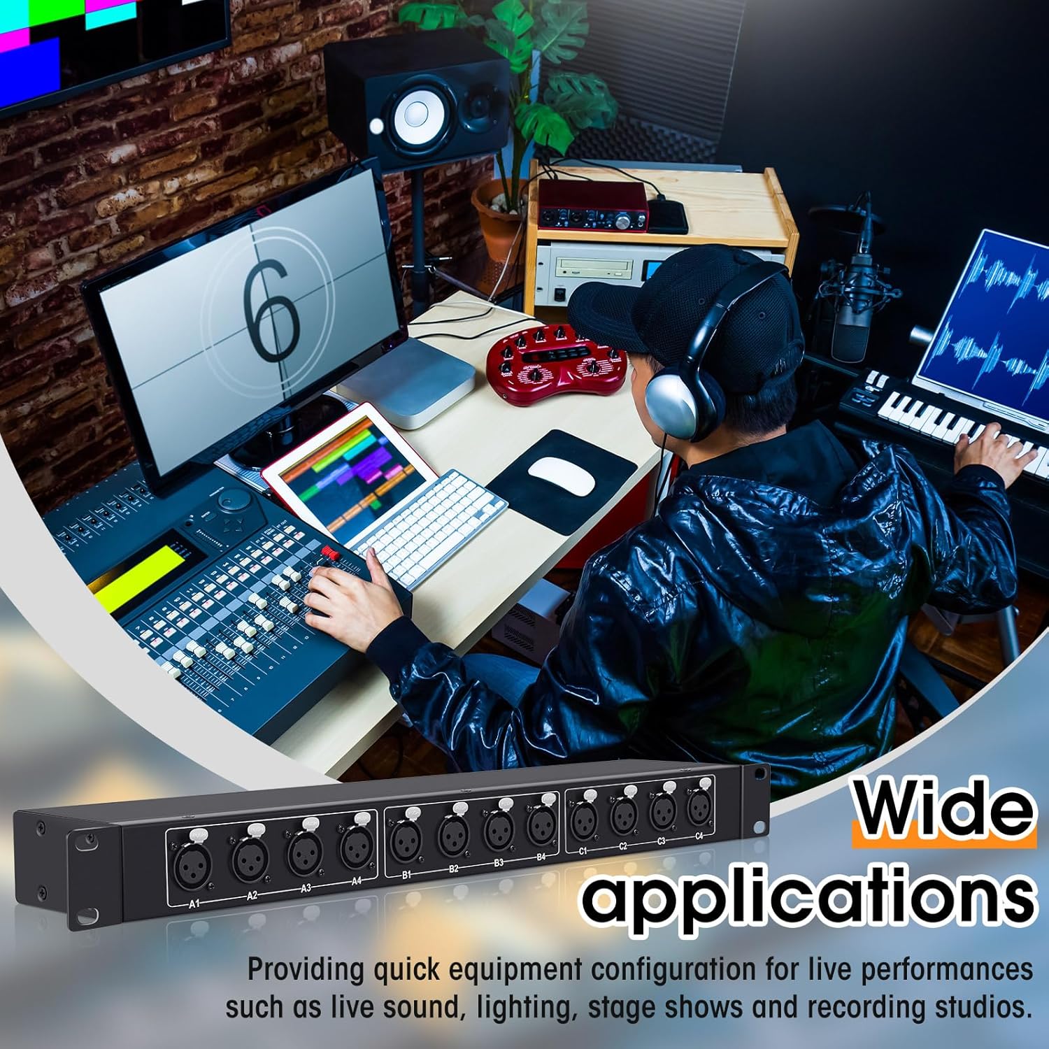 XLR Balanced Patchbay XLR Stage Box 12 Channel 3 Pin Multi Network Cable Extender for Stage Lighting and Home Recording Studio Compatible (Female)