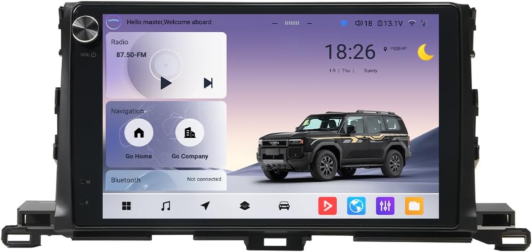8GB+128GB Car Stereo for Toyota Highlander 2015-2019, 10.2-inch Touchscreen, Android 12, Wireless CarPlay, DSP Audio
