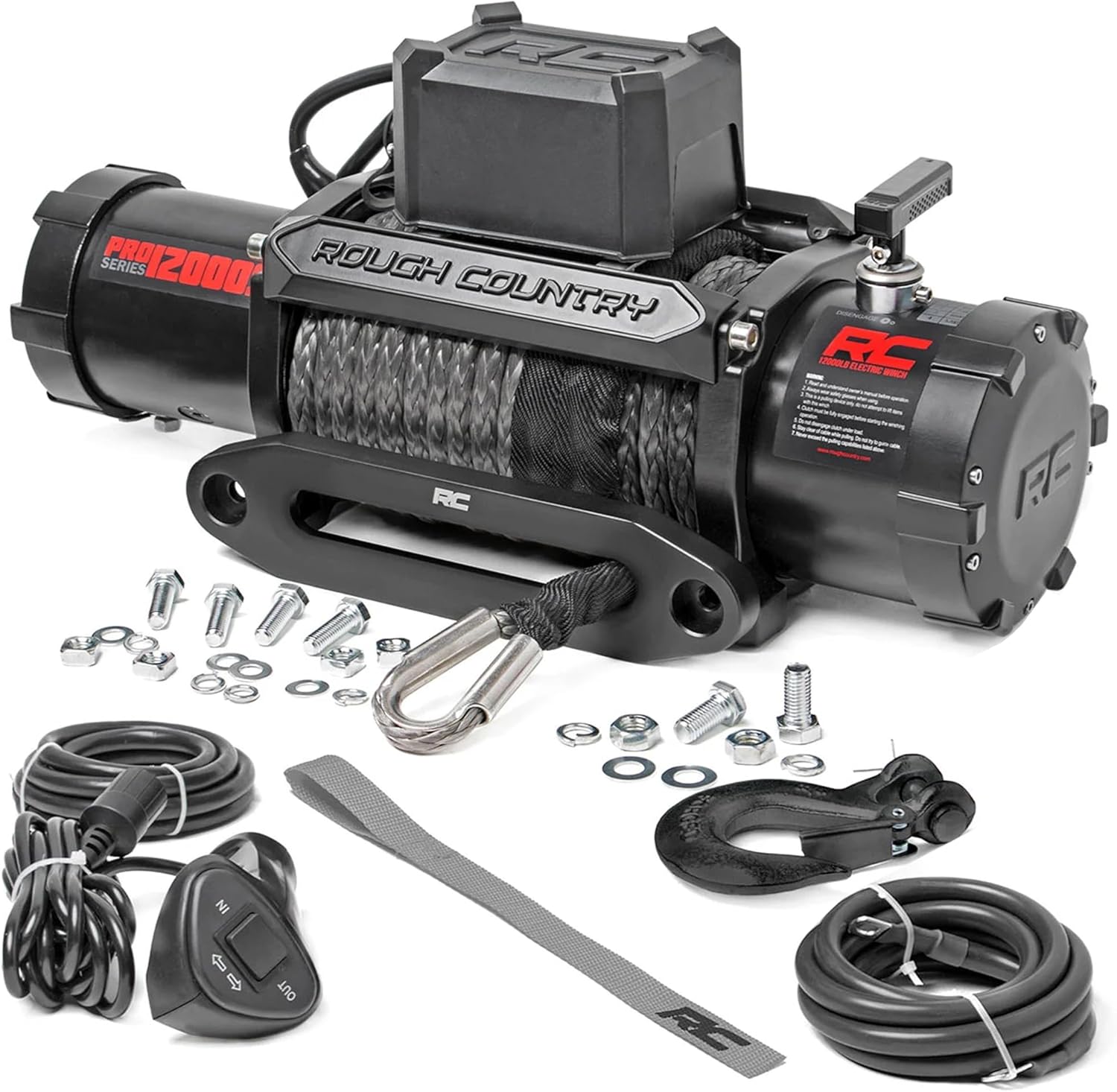Rough Country 12,000LB PRO Series Electric Winch | Synthetic Rope - PRO12000S, Black