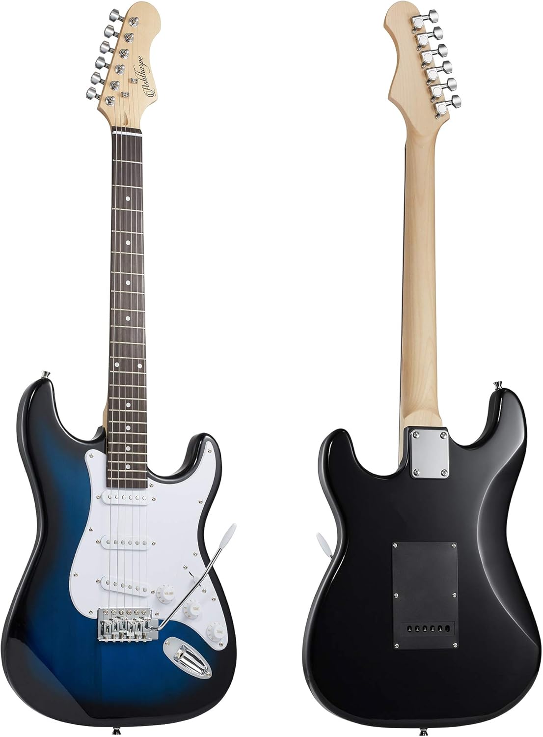 Ashthorpe 39-Inch Electric Guitar (Blue-White), Full-Size Guitar Kit with Padded Gig Bag, Tremolo Bar, Strap, Strings, Cable, Cloth, Picks
