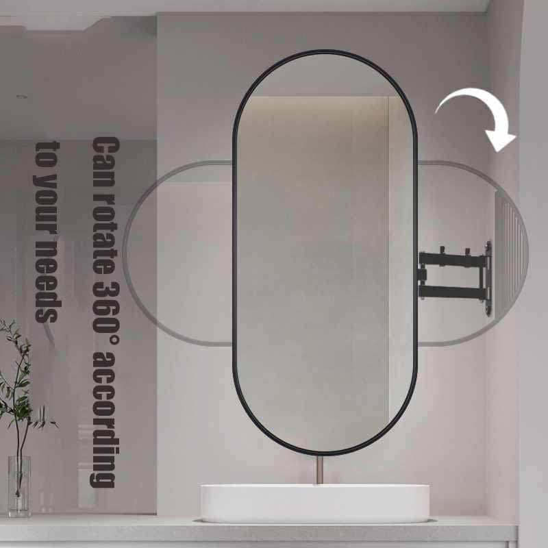Swivel Corner Bathroom Mirror,Corner Vanity Mirror,Adjustable Arm Aluminum Frame Oval Wall Mount, for Makeup & Vanity, Shatterproof Tempered Glass,Black, 32X20 in