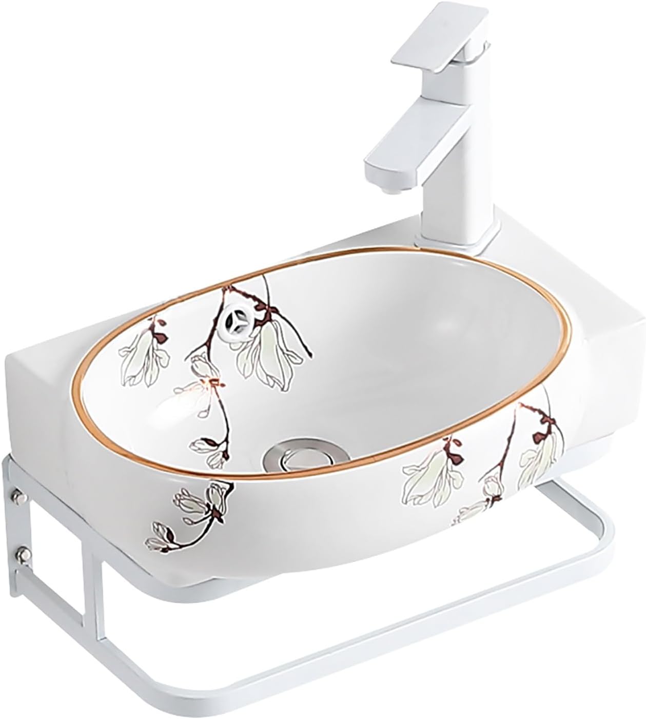 Corner Vanity Bathroom,Vitreous China Bathroom Sink,Small Wall Mount Corner Bathroom Sink,Faucet and Drain Combo,Sink Wall Mounted Utility Washing Hand Basin Design. (Size : Low Configuration)