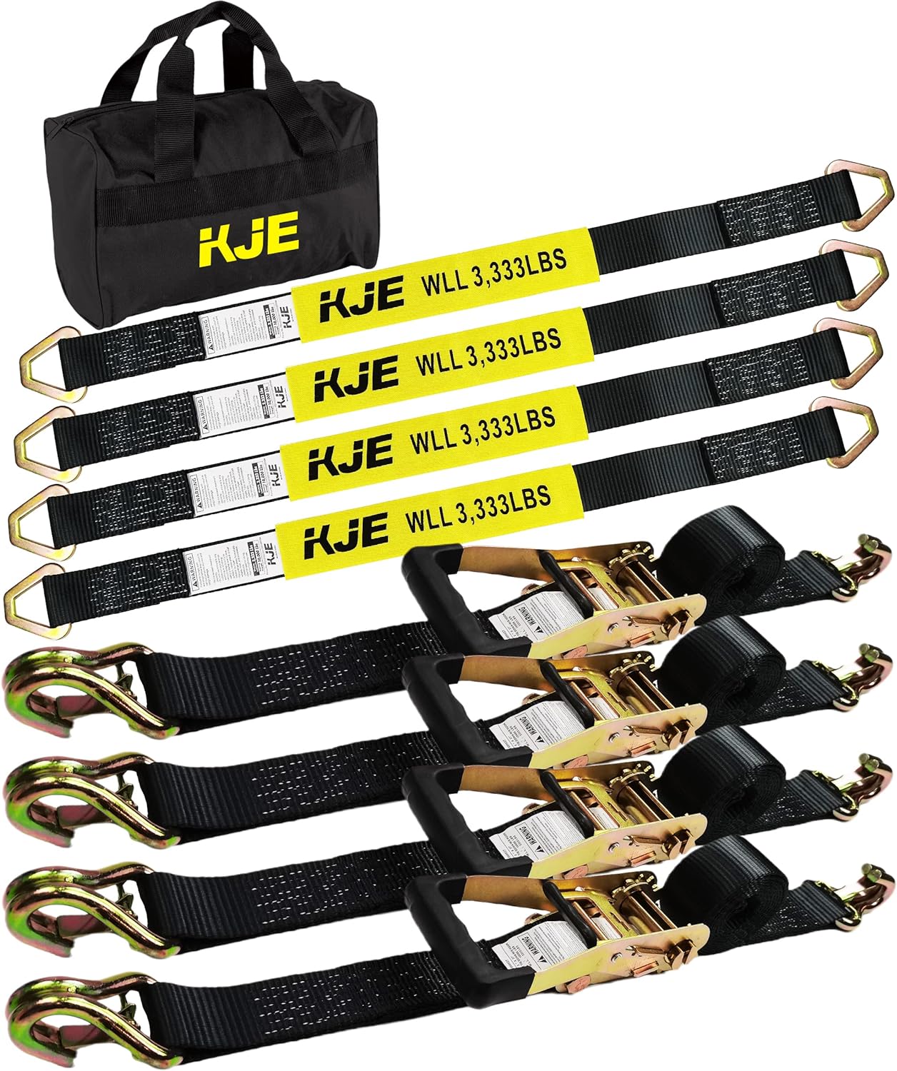KJE Heavy Duty Car Trailer Tie Down Straps 4 Pack Kit - 2