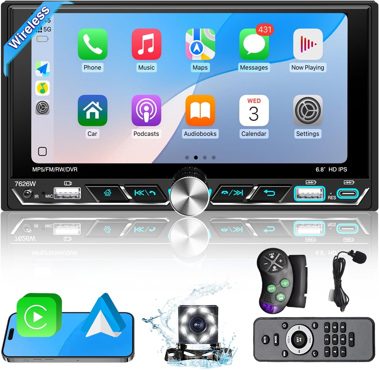 Double Din Car Stereo 6.8