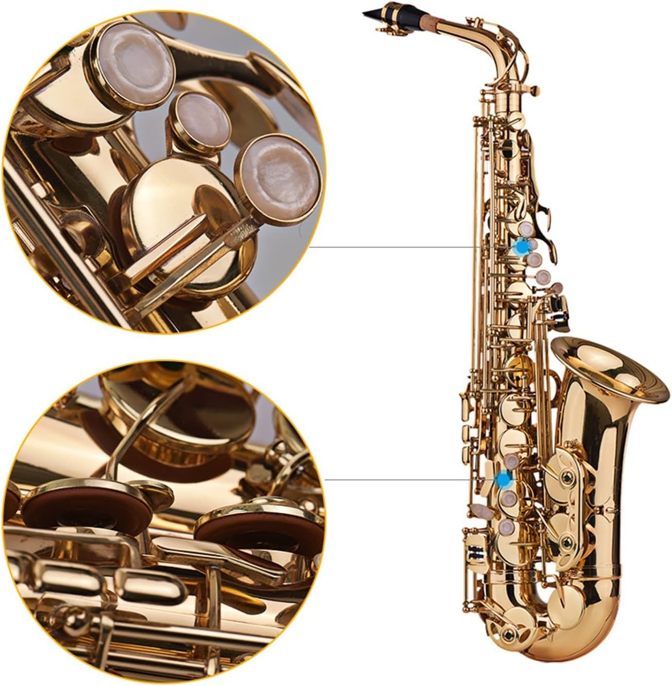EB Alto Saxophone Brass Lacquered Gold 802 Key Type Woodwind Instrument with Case