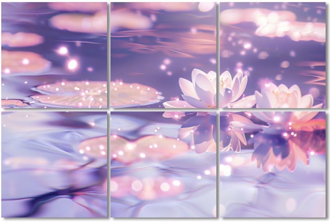 6 Pack Art Acoustic Panels Sound Absorbing Lotus Floral Zen Meditation Modern White Lotus Sparkles Soft Glow Decorative Soundproof Wall Panels Self Adhesive for Recording Studios Office 72