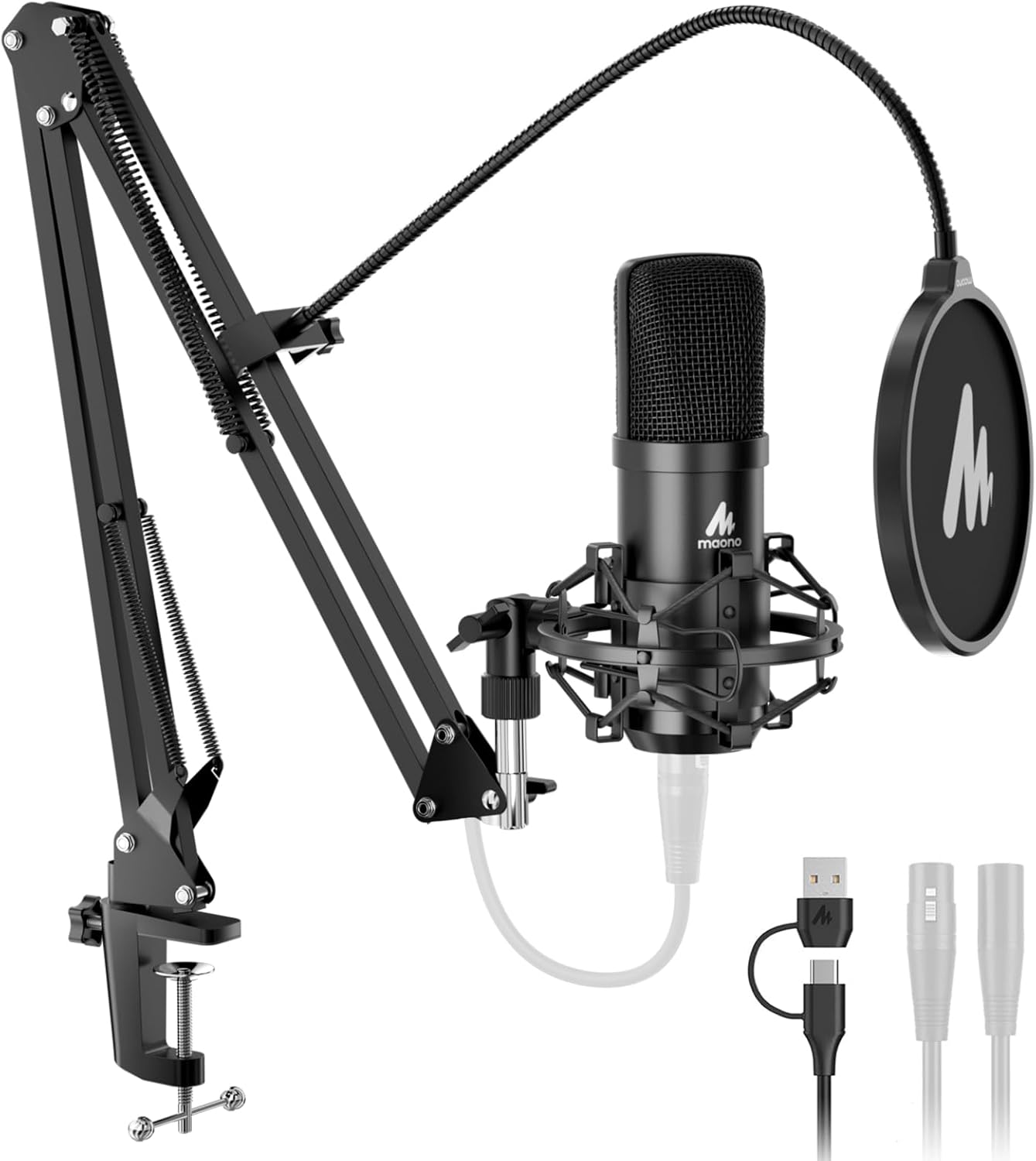 MAONO XLR/USB Condenser Microphone: 192kHz/24Bit Plug & Play PC Computer Podcast Cardioid Metal Mic Kit with Software, Professional Sound Chipset for Recording, Studio, Singing, YouTube A04 Gen2