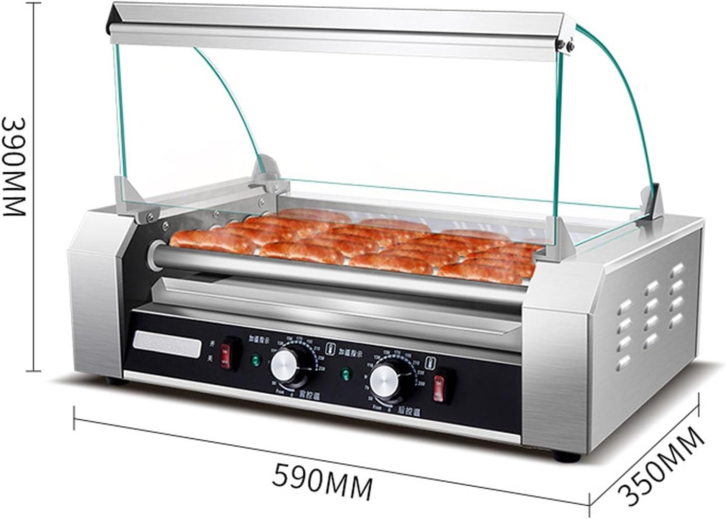 Hot Dog Roller Machine, Sausage Grill, High Power, Stainless Steel Table, Temperature Control, Suitable for Commercial and Home Use