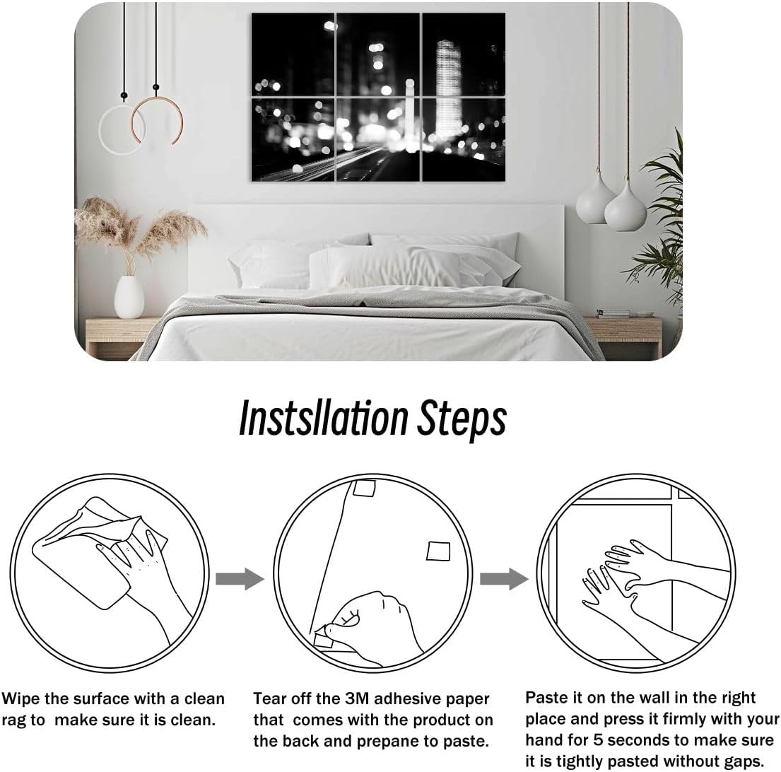 6 Pack Art Acoustic Panels black white abstract light city night Sound Absorbing Panel 48