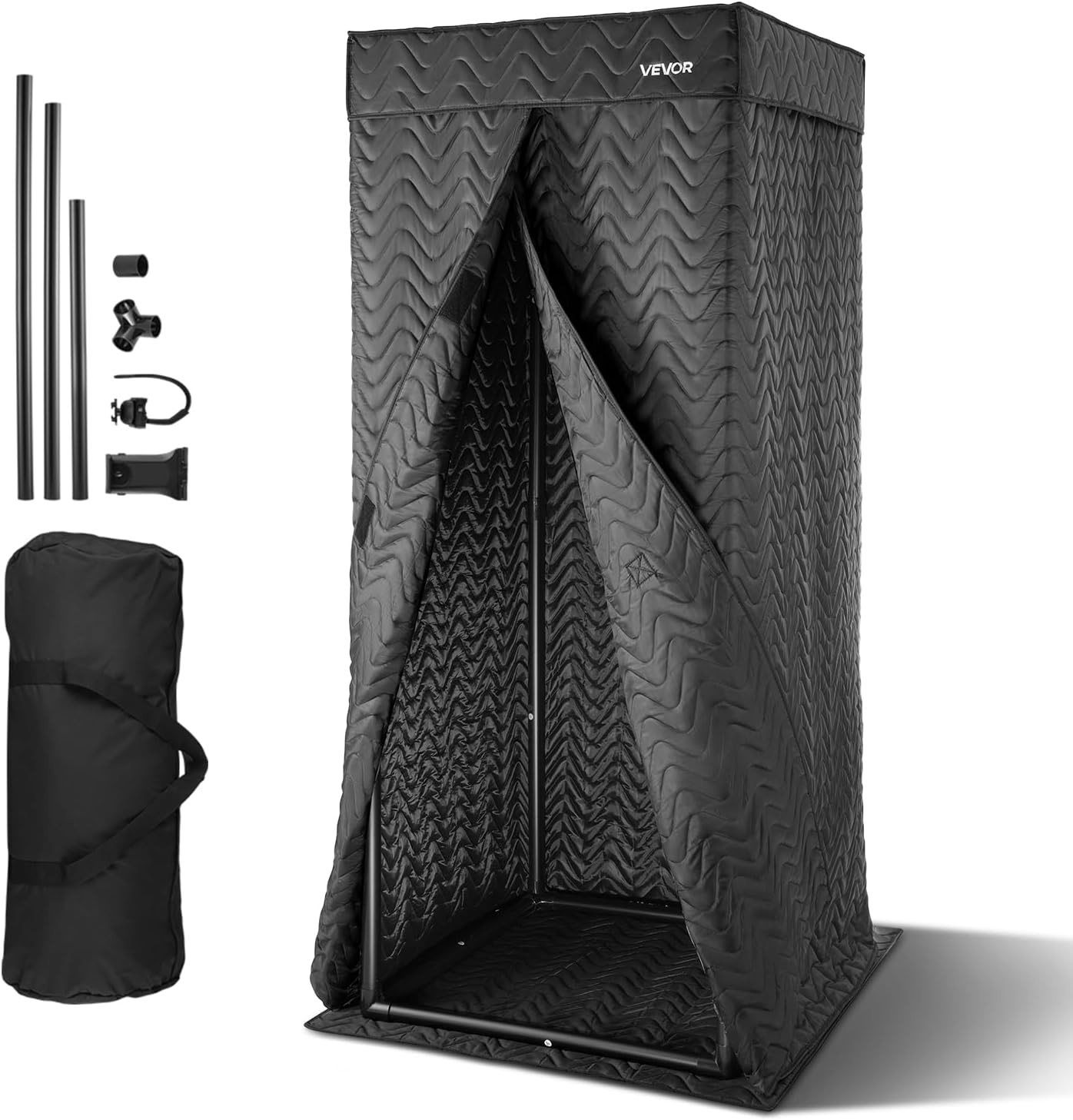 VEVOR Portable Vocal Booth, 6.56 ft Height, Portable Recording Studio with Travel Bag, Mobile Tablet Stand, Thickened Soundproofing, Sound Isolation Booth for Echo-Free Vocals, Podcasts, Voiceovers