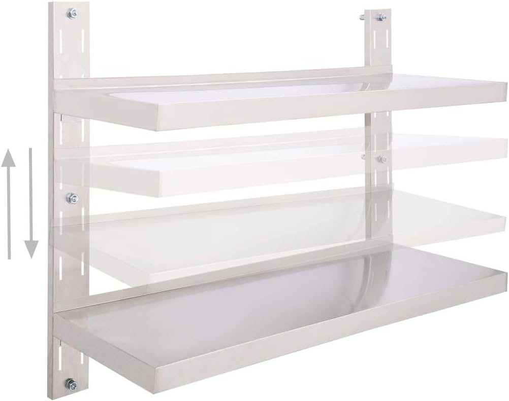 2 Tier Metal Wall Mount Floating Shelf, Height Adjustable Wall Shelves, Easy to Install, Wall Storage Organizer for Bedrooms, Bathrooms, Kitchen, Offices and Living Rooms - Gray