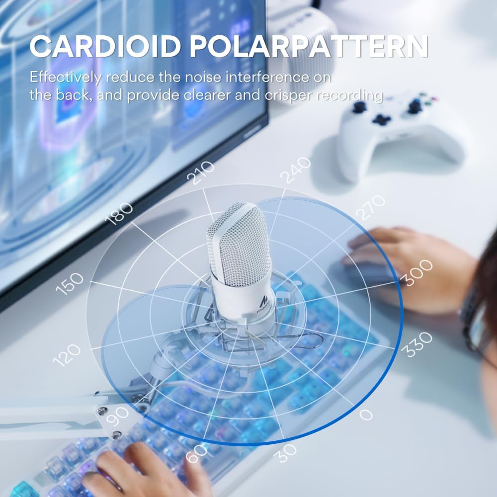 MAONO USB Microphone, 192kHz/24bit Plug & Play PC Computer Podcast Condenser Cardioid Metal Mic Kit with Professional Sound Chipset for Recording, Gaming, Singing, YouTube