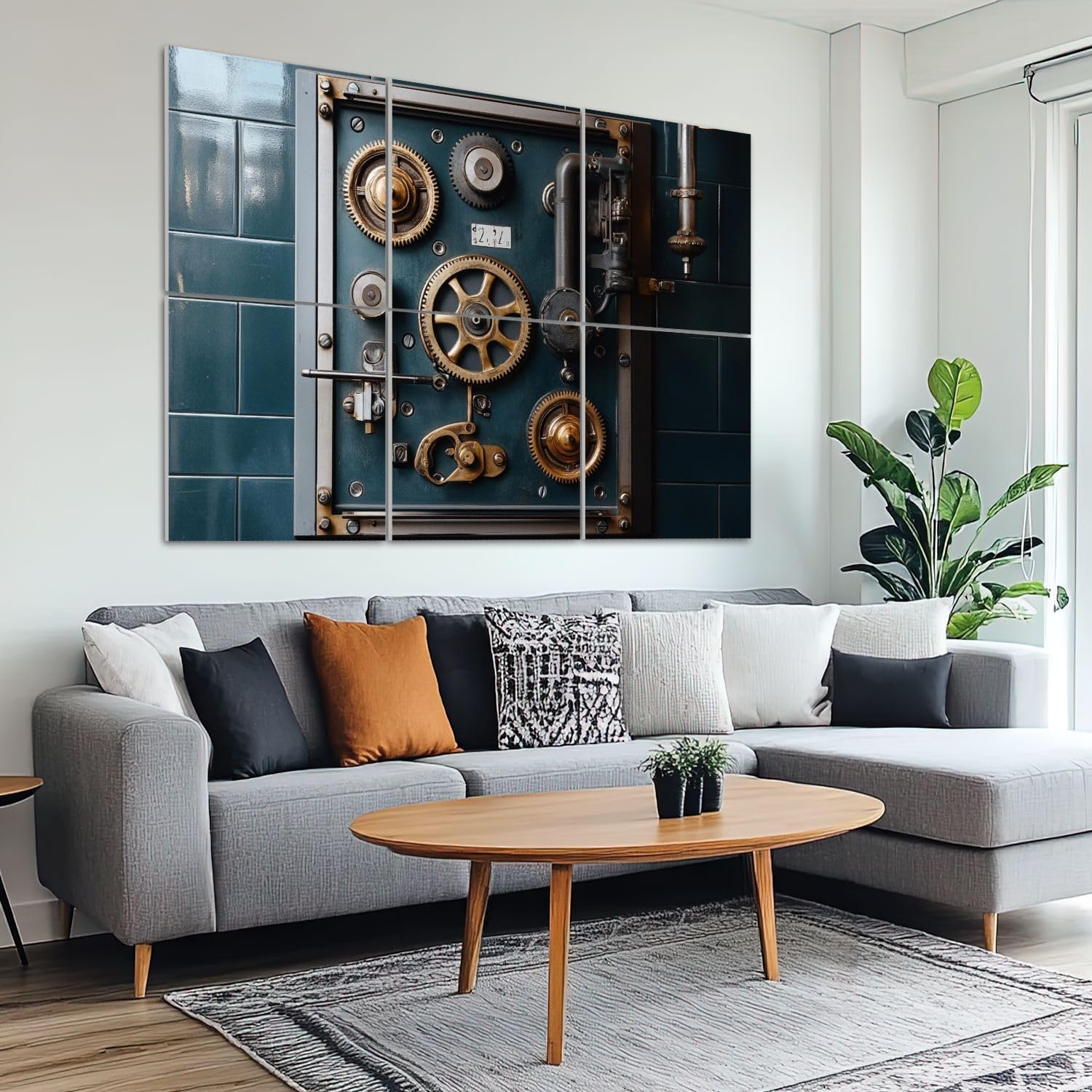 6 Pack Art Acoustic Panels Sound Absorbing Industrial Machine Old Factory Gears Mechanical Components Textures Decorative Soundproof Wall Panels Self Adhesive for Recording Studios Office 72